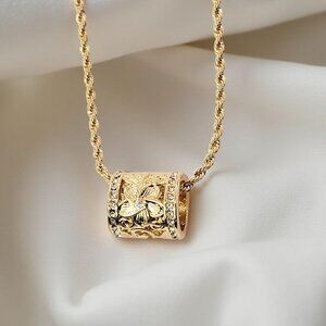 Hawaiian Plumeria Scroll Barrel Pendant Necklace
